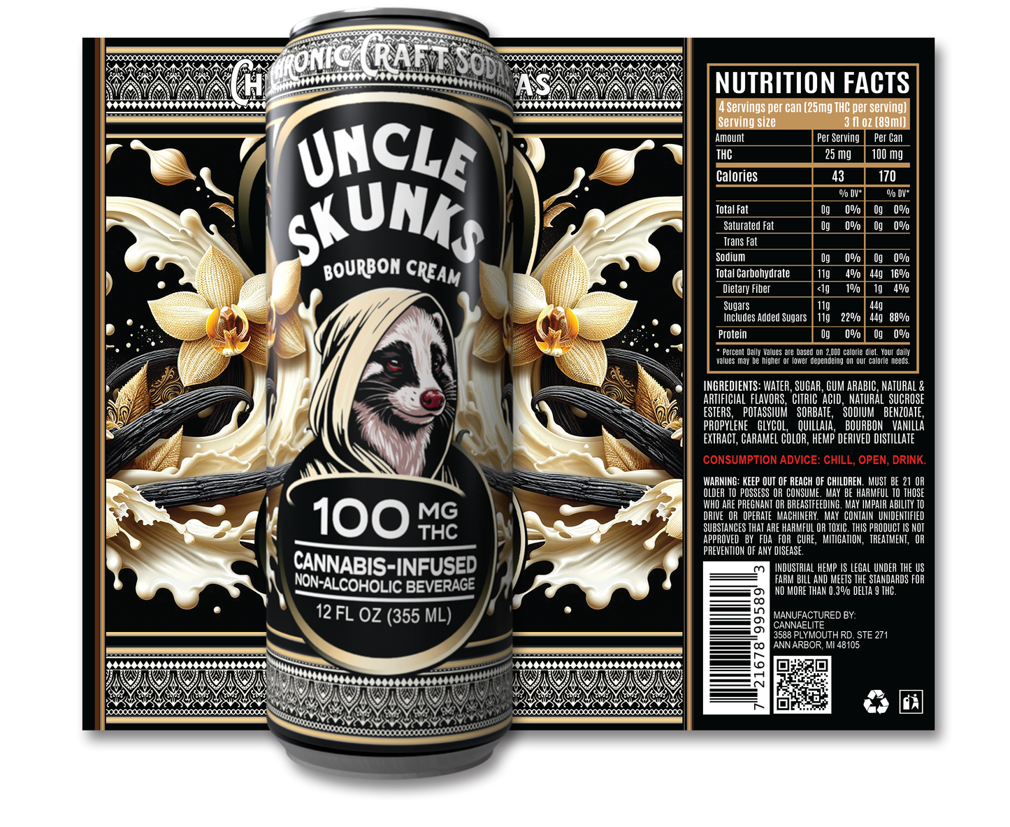 Uncle Skunks Bourbon Cream 100mg Chronic Craft Soda (12oz) (3)