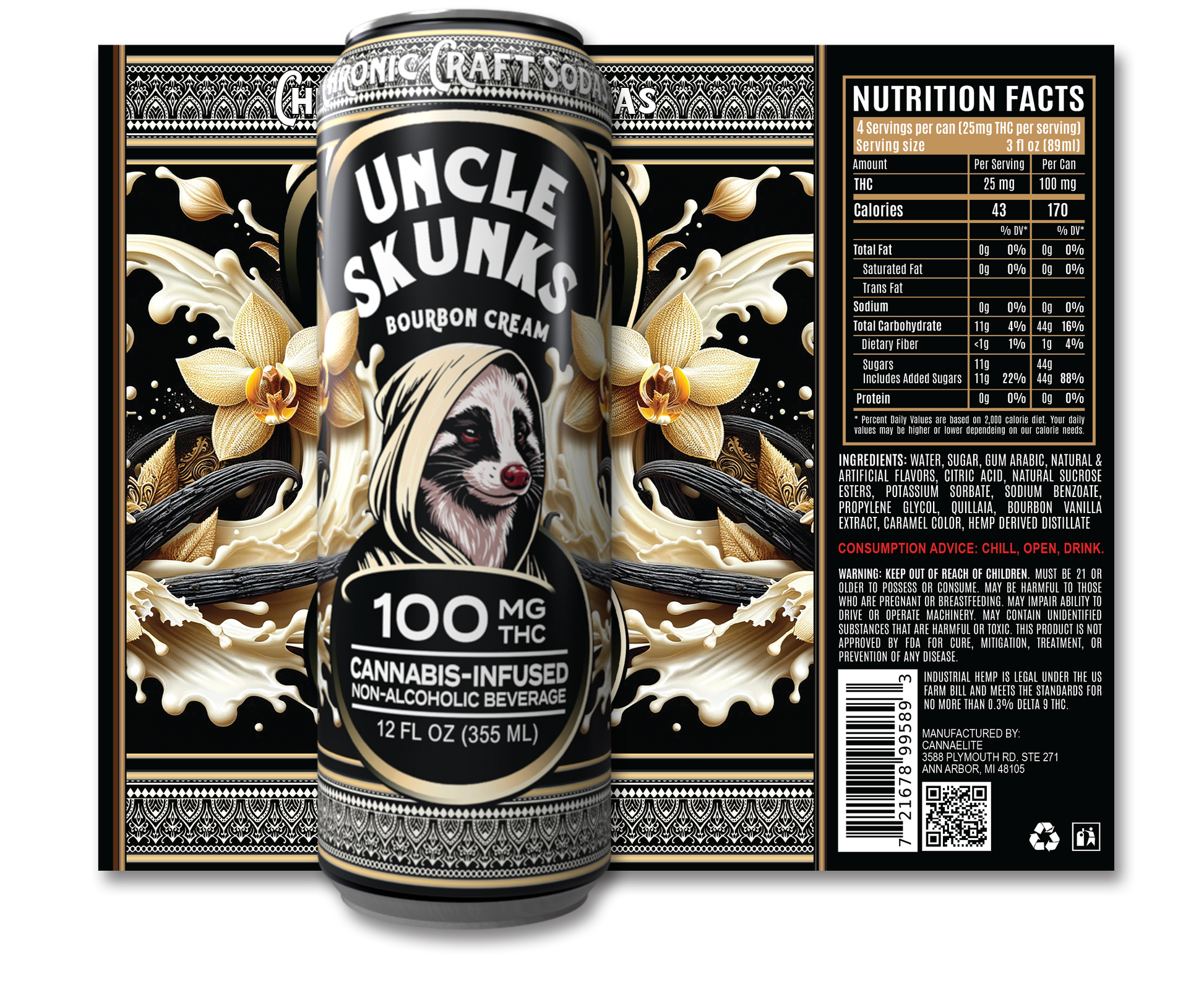 Uncle Skunks Bourbon Cream 100mg Chronic Craft Soda (12oz) (3)