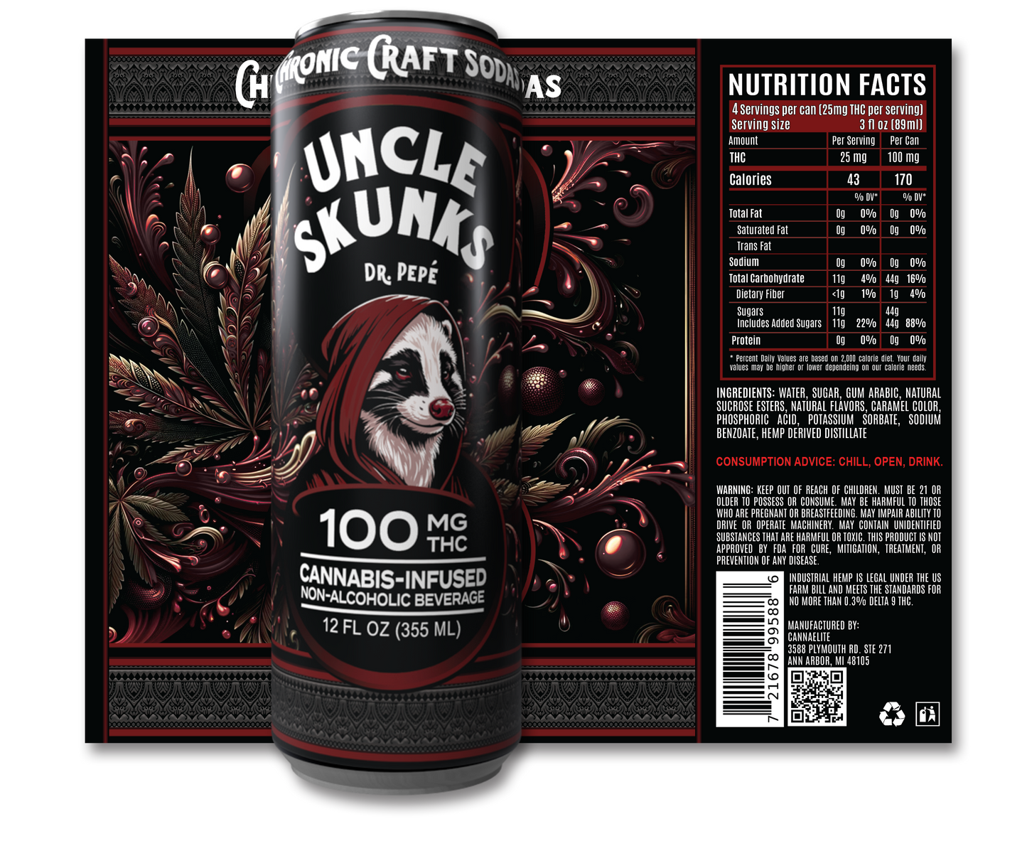 Uncle Skunks Dr Pepe 100mg Chronic Craft Soda (12oz) (3)