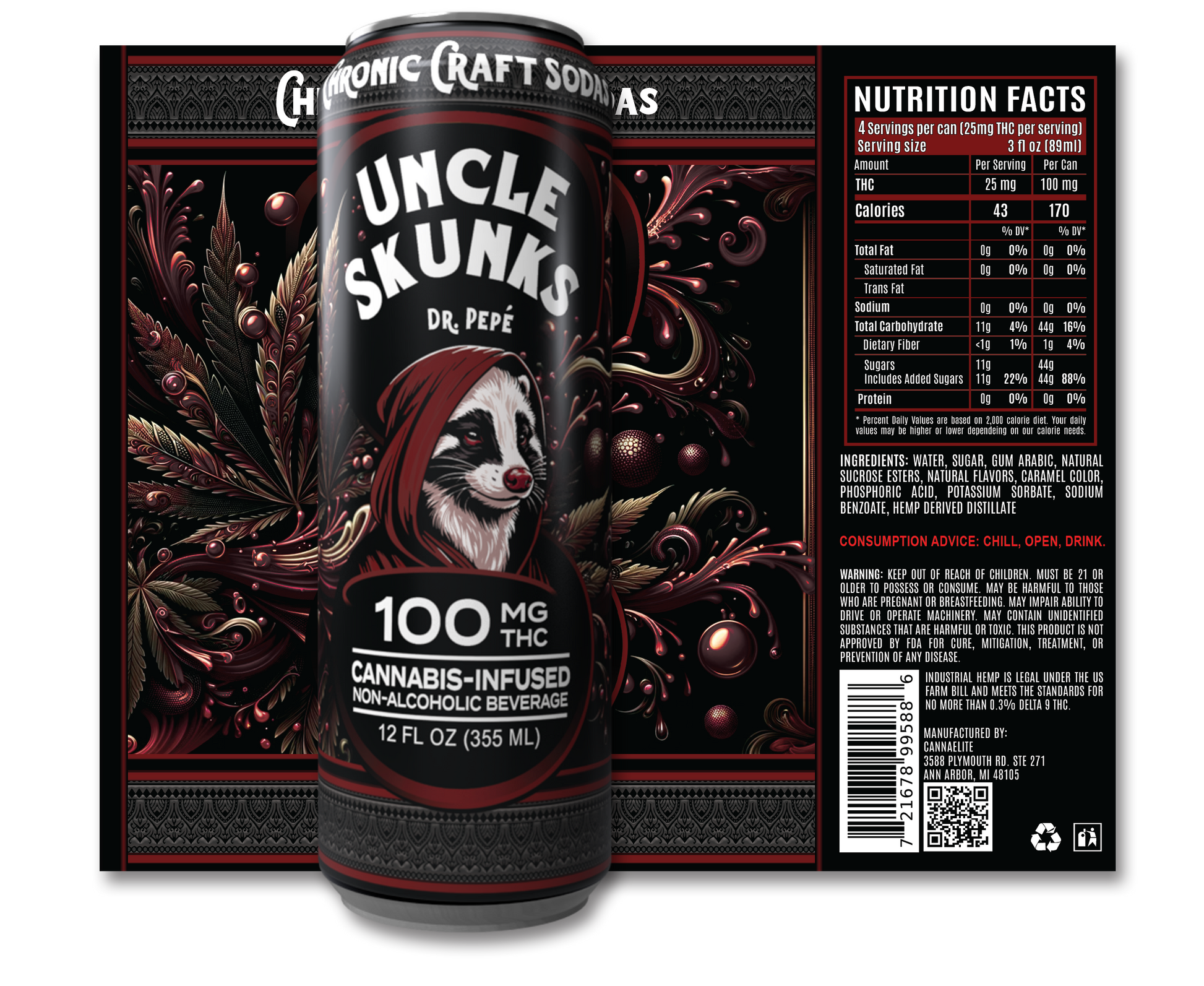Uncle Skunks Dr Pepe 100mg Chronic Craft Soda (12oz) (3)