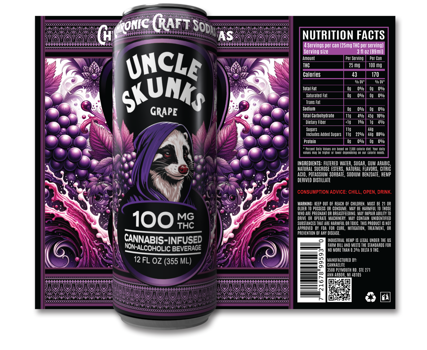 Uncle Skunks Grape 100mg Chronic Craft Soda (12oz) (3)