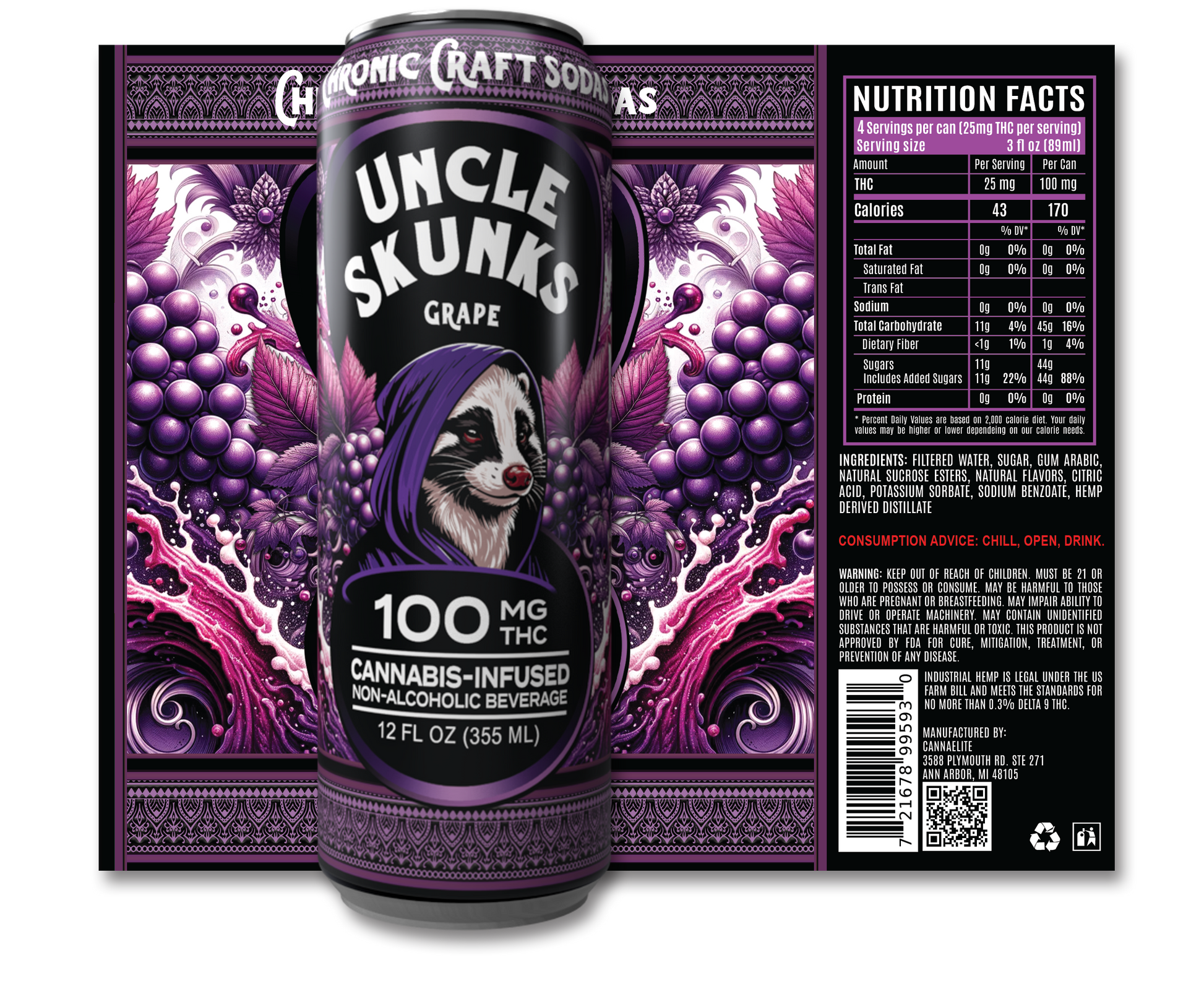 Uncle Skunks Grape 100mg Chronic Craft Soda (12oz) (3)