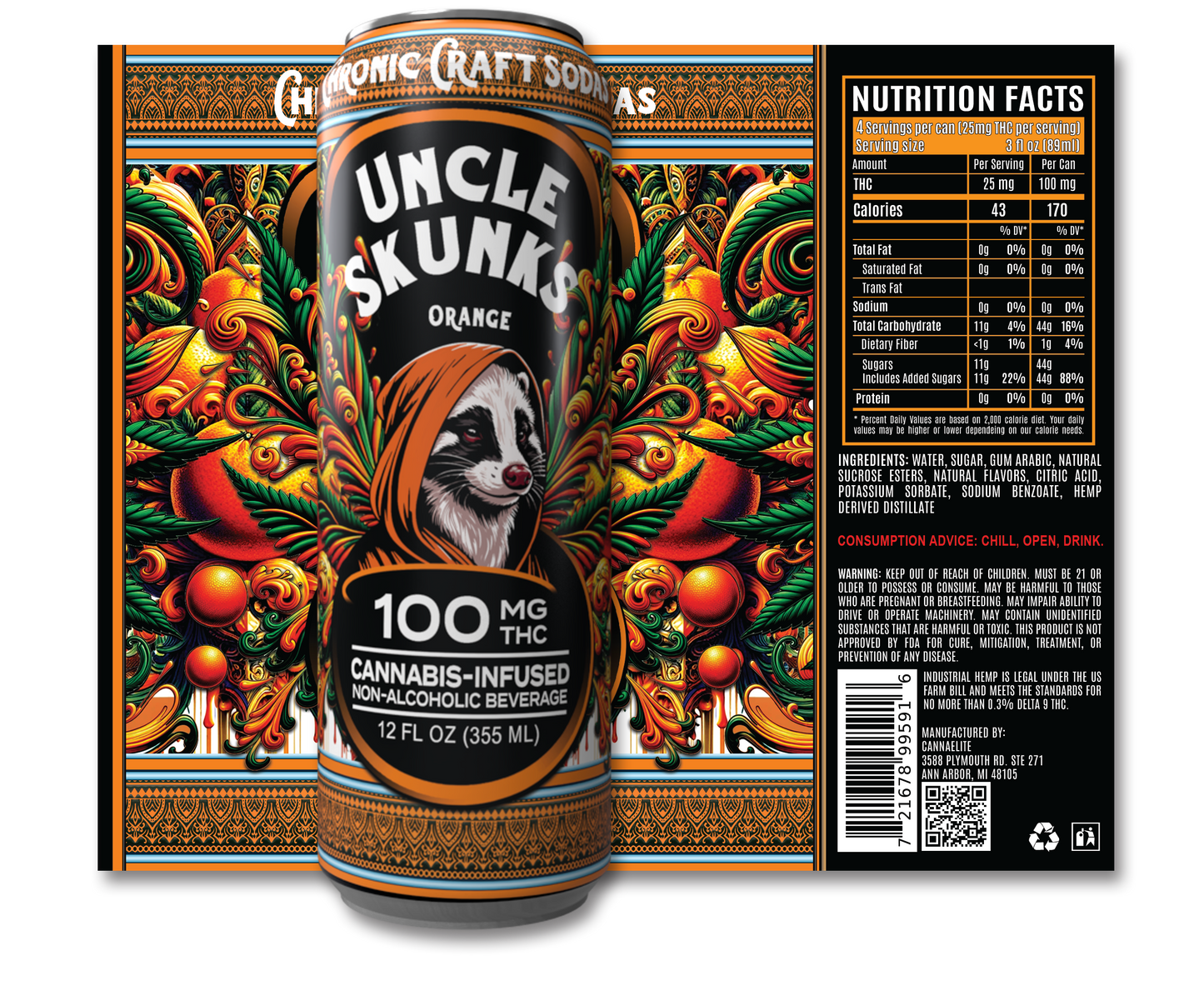 Uncle Skunks Orange 100mg Chronic Craft Soda (12oz) (3)